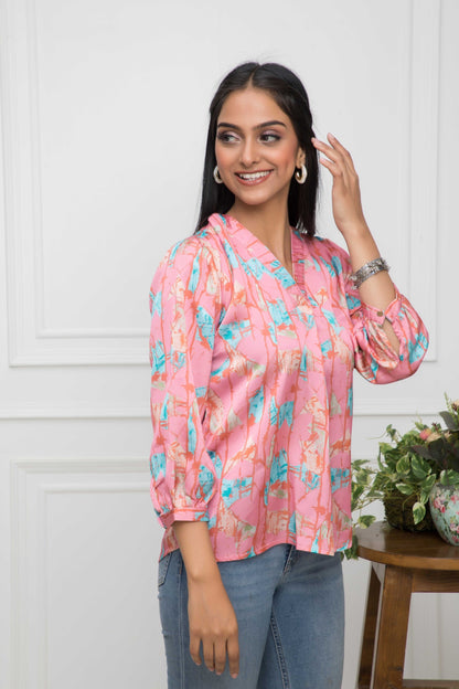 Women's Multi Floral V-Neck Regular Sleeves Polyester Top