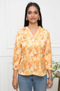 Women's Mustard Floral V-Neck Regular Sleeves Polyester Top