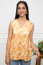 Women's Mustard Floral V-Neck No Sleeves Polyester Top