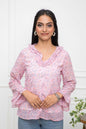 Women's Pink Floral V-Neck Regular Sleeves Synthetic Georgette Top