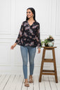 Women's Black Floral V-Neck Regular Sleeves Synthetic Georgette Top