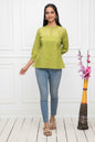 Women's Green Solid Mandarin Collar Regular Sleeves Cotton Top