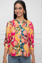 Women's Multi Floral Mandarin Collar Regular Sleeves Viscose Rayon Top