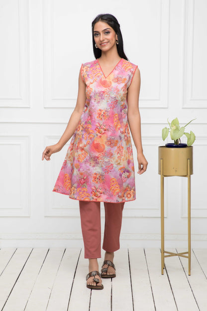 Women's Multi Floral Rayon A-Line V-Neck Kurtis
