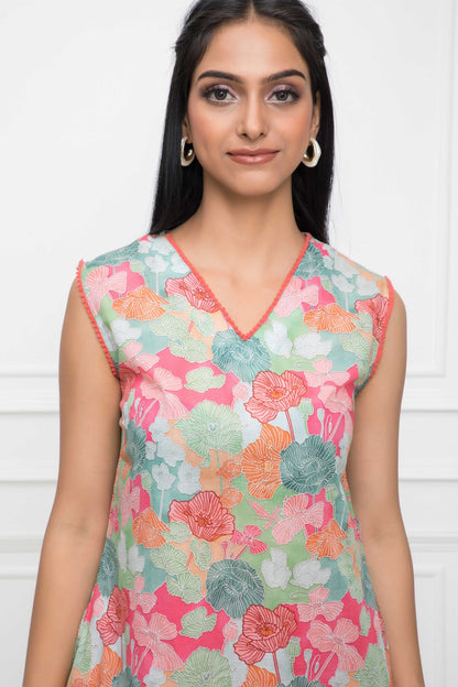 Women's Multi Floral Rayon A-Line V-Neck Kurtis