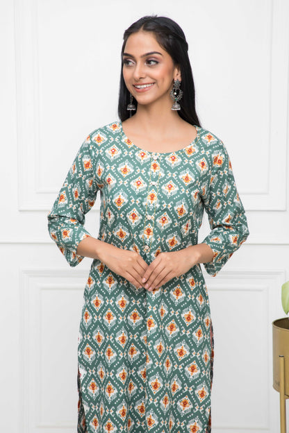 Women's Multi Floral Cotton Straight Round Neck Kurtas