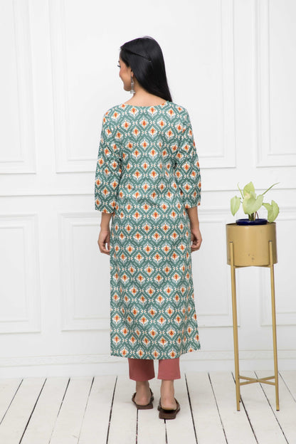 Women's Multi Floral Cotton Straight Round Neck Kurtas