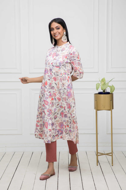 Women's Multi Floral Cotton A-Line Round Neck Kurtas