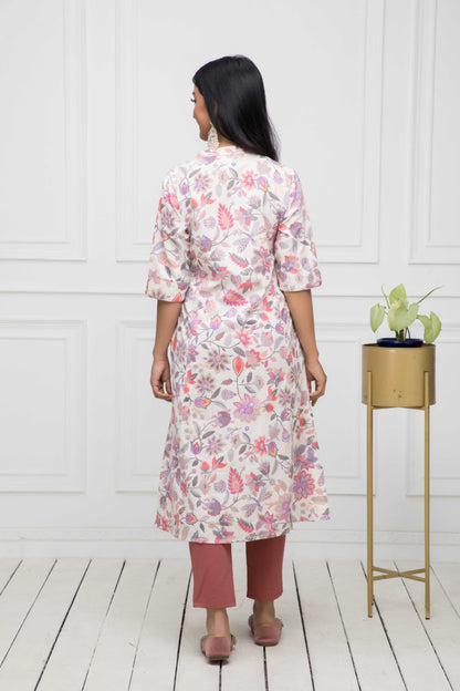 Women's Multi Floral Cotton A-Line Round Neck Kurtas