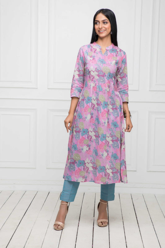 Women's Multi Floral Rayon A-Line Round Neck Kurtas
