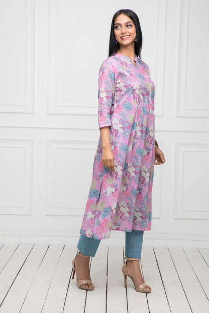 Women's Multi Floral Rayon A-Line Round Neck Kurtas