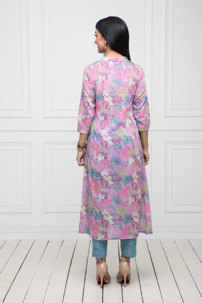 Women's Multi Floral Rayon A-Line Round Neck Kurtas
