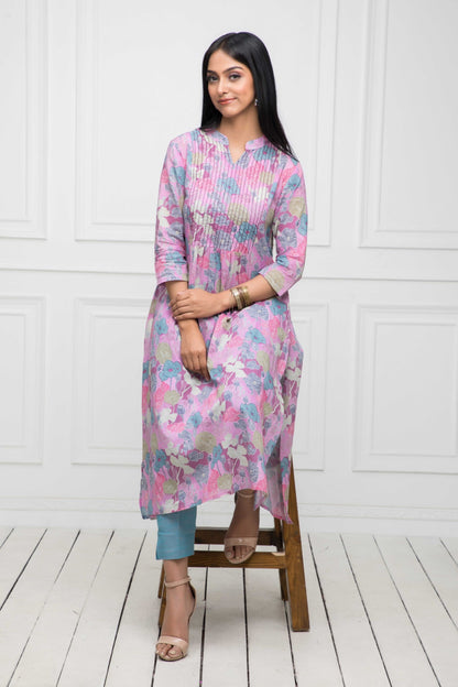 Women's Multi Floral Rayon A-Line Round Neck Kurtas