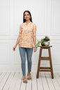 Women's Mustard Floral V-Neck Regular Sleeves Viscose Rayon Top