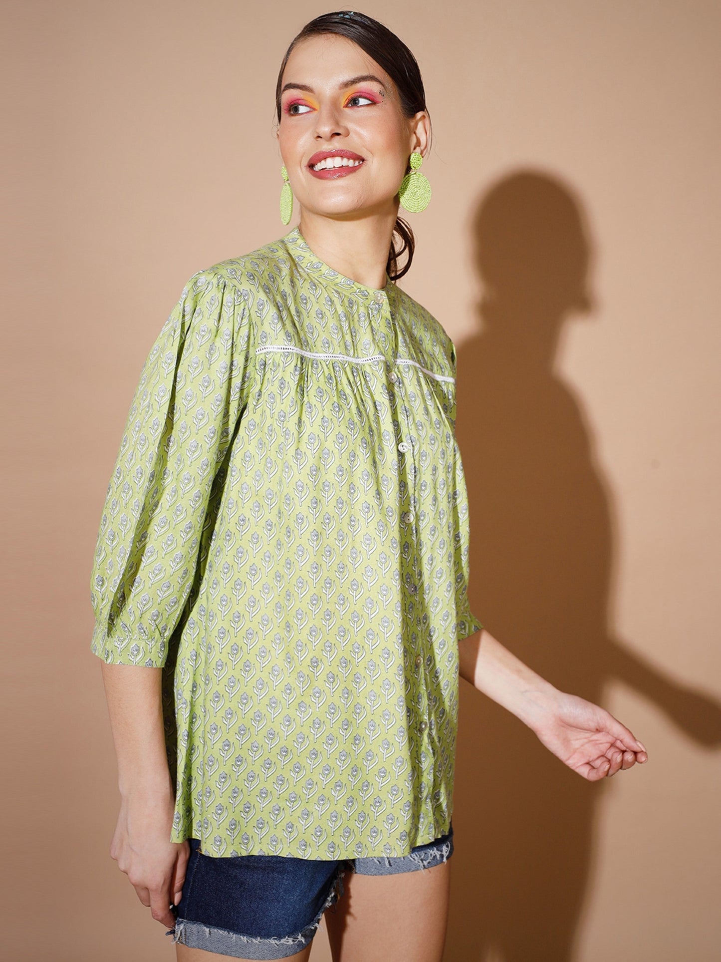 Women's Green Ethnic Motifs Tops