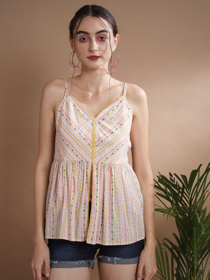 Women's Multi Printed Sweetheart Neck Top