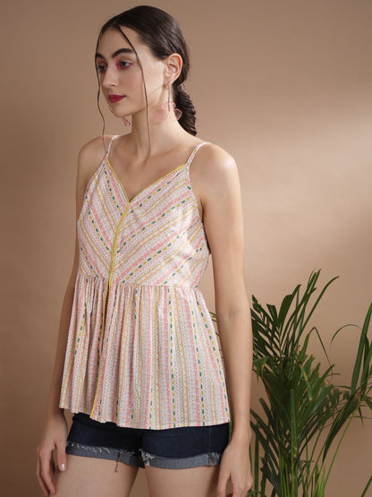 Women's Multi Printed Sweetheart Neck Top