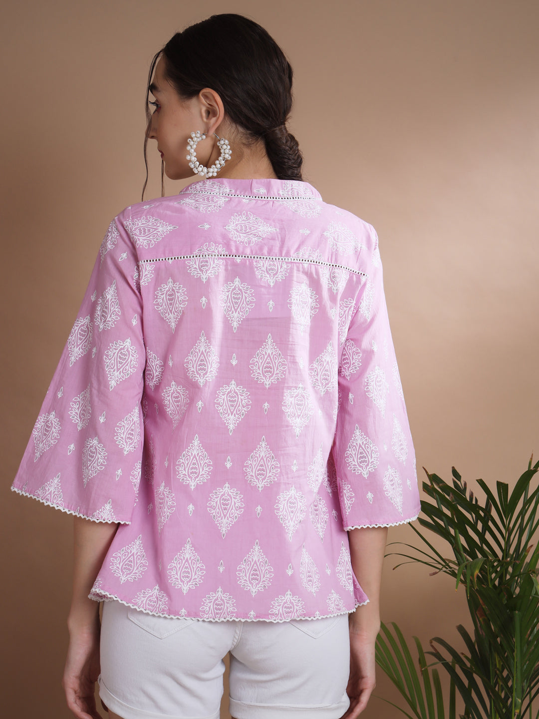 Women's Pink Printed V-Neck Top