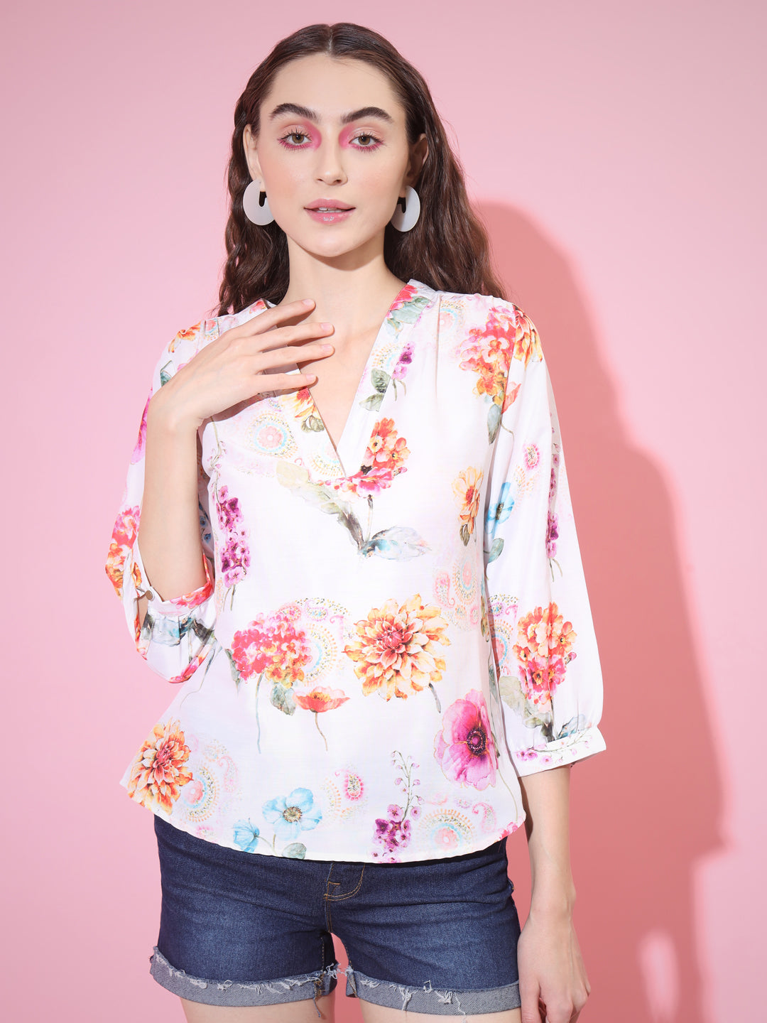 Women's Multi Printed V-Neck Top