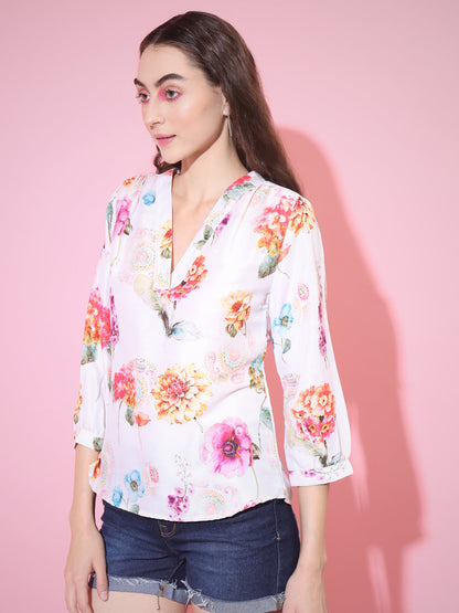 Women's Multi Printed V-Neck Top