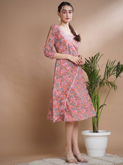 Women's Multi Floral Printed A-Line Dress