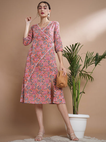 Women's Multi Floral Printed A-Line Dress