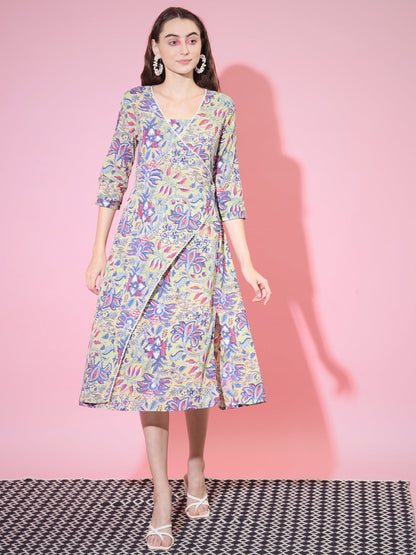 Women's Multi Floral Printed A-Line Dress