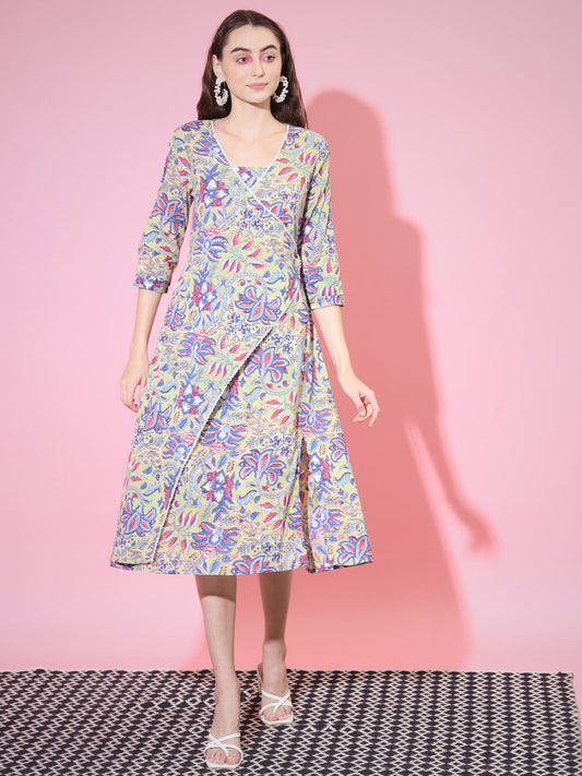 Women's Multi Floral Printed A-Line Dress