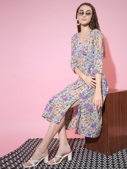 Women's Multi Floral Printed A-Line Dress