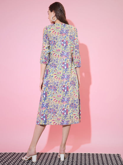 Women's Multi Floral Printed A-Line Dress