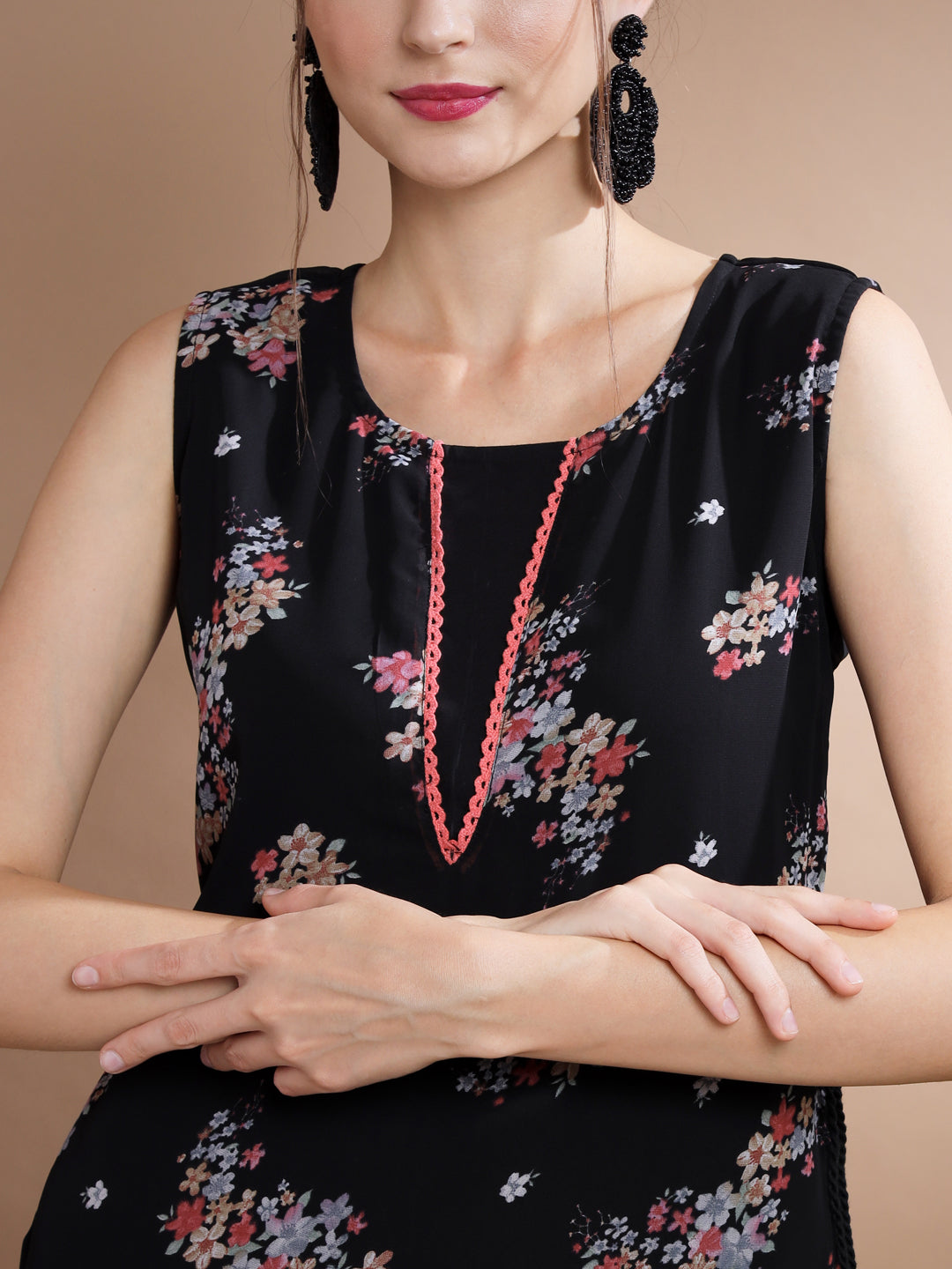 Women's Black Floral Printed Gown Dress
