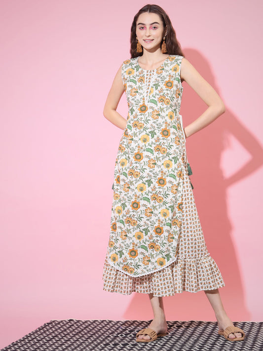 Women's Multi Floral Printed Gown Dress