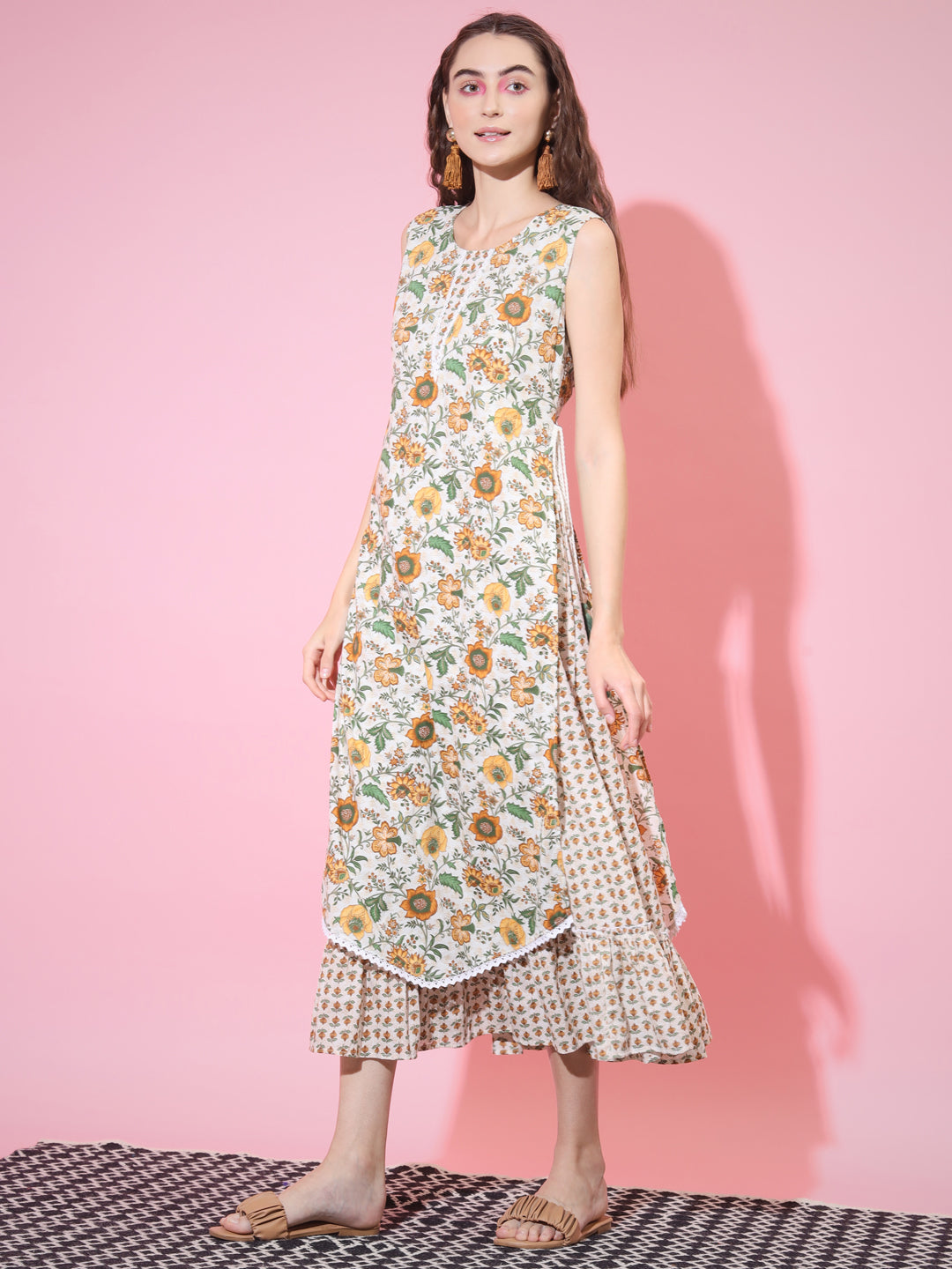 Women's Multi Floral Printed Gown Dress