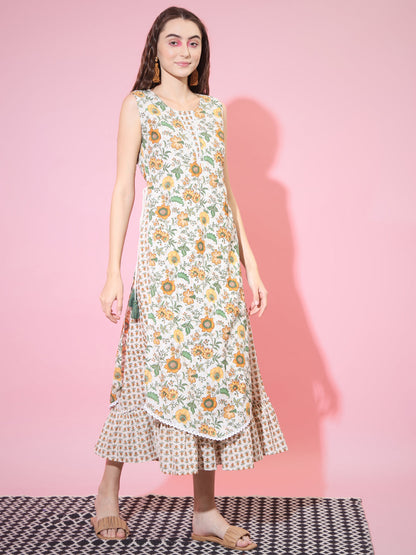 Women's Multi Floral Printed Gown Dress