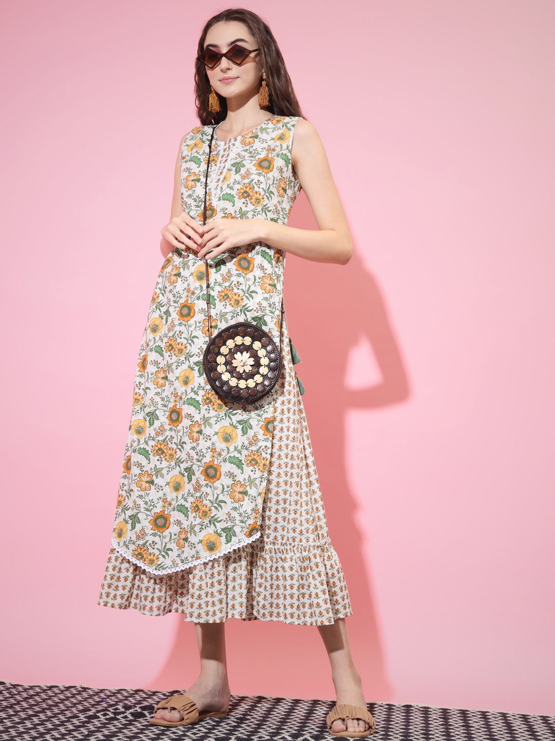 Women's Multi Floral Printed Gown Dress