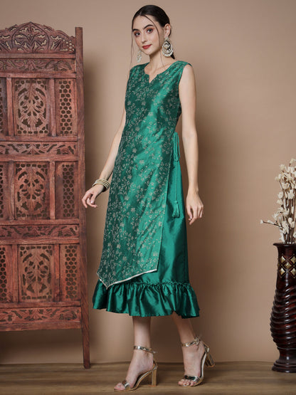 Women's Teal Floral Printed Gown Dress