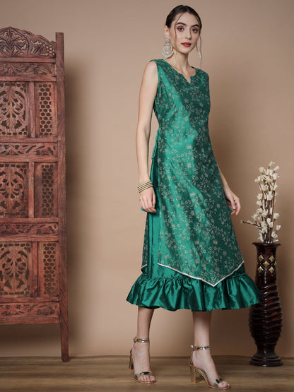 Women's Teal Floral Printed Gown Dress