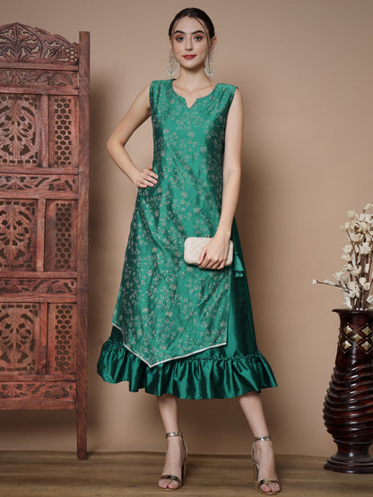 Women's Teal Floral Printed Gown Dress