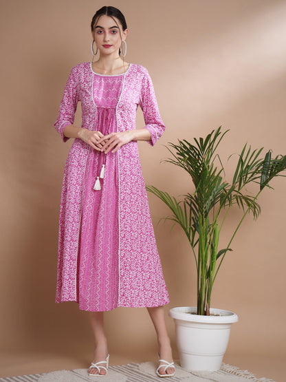 Women's Pink Floral Printed Gown Dress