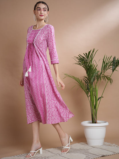 Women's Pink Floral Printed Gown Dress