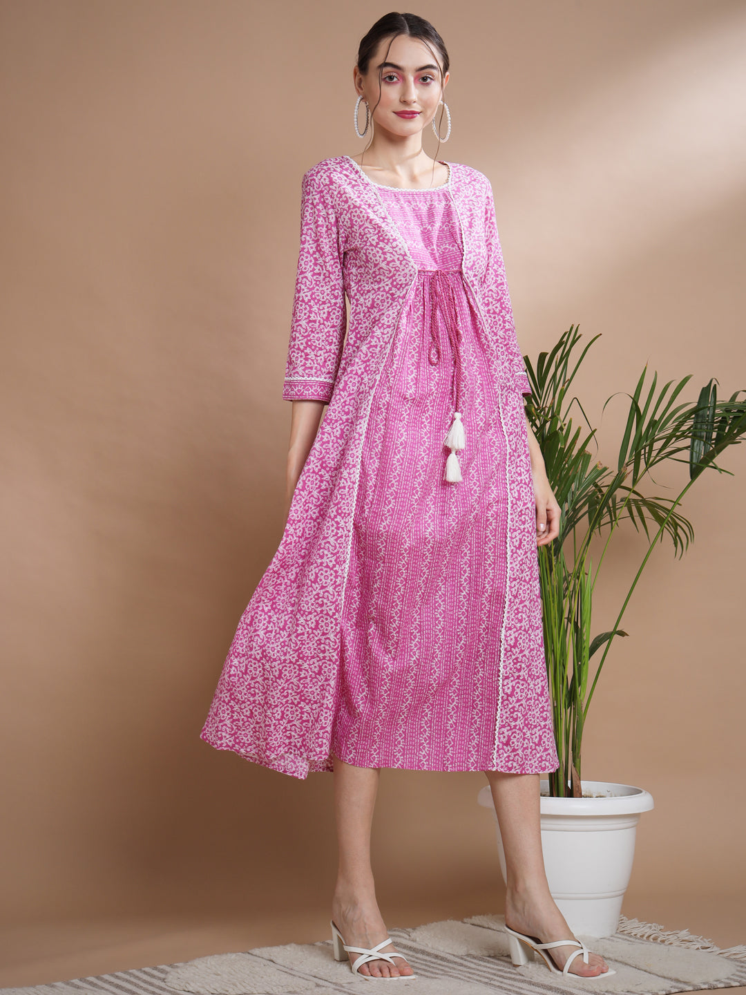 Women's Pink Floral Printed Gown Dress
