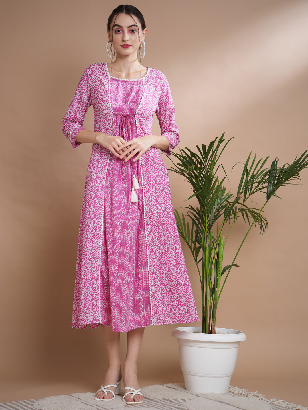 Women's Pink Floral Printed Gown Dress