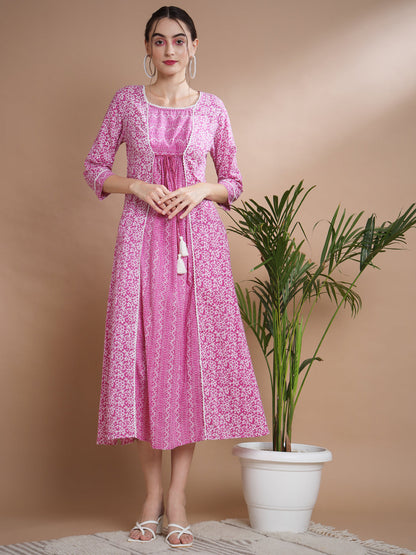 Women's Pink Floral Printed Gown Dress