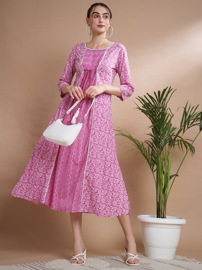 Women's Pink Floral Printed Gown Dress