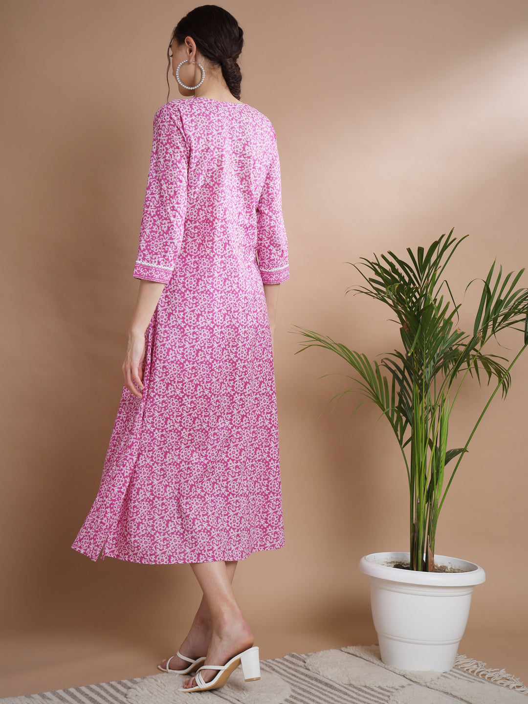 Women's Pink Floral Printed Gown Dress