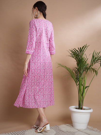 Women's Pink Floral Printed Gown Dress