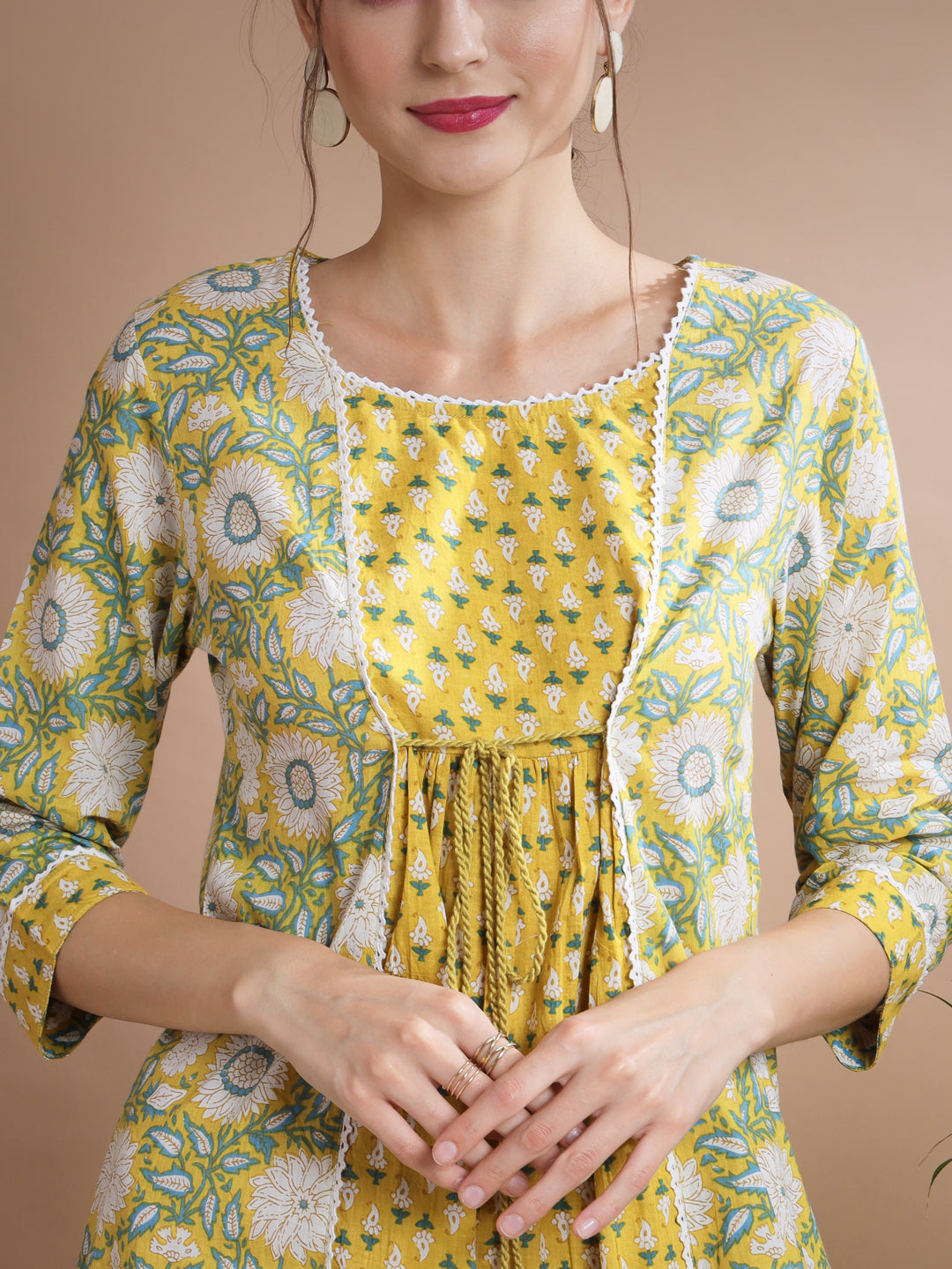 Women's Yellow Floral Printed Gown Dress