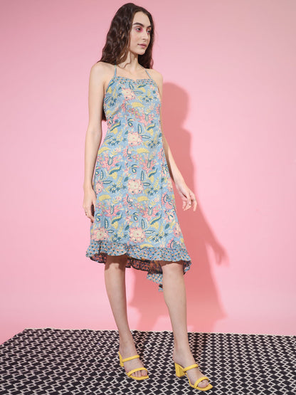 Women's Multi Floral Printed Fit And Flare Dress