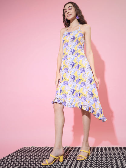 Women's Multi Floral Printed Fit And Flare Dress