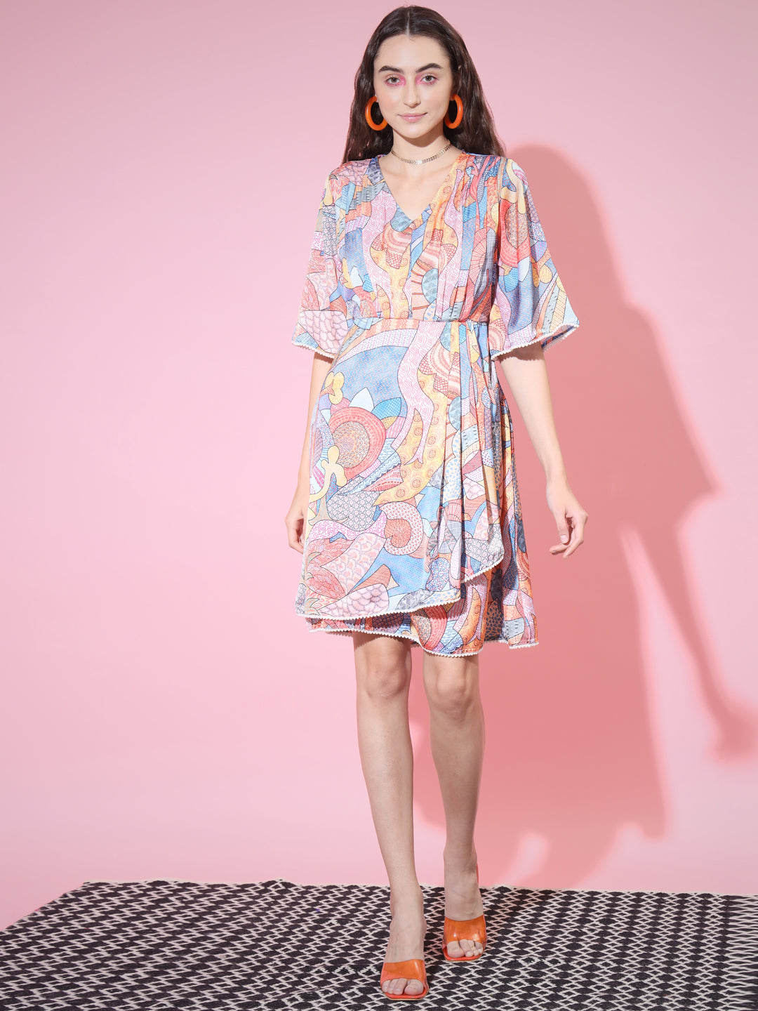 Women's Multi Abstract Printed Empire Dress